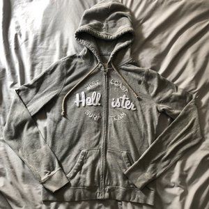 Hollister zip up hoodie in light grey Medium